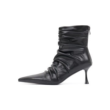 Im cookie原創 褶皺尖頭堆堆靴 細高跟女鞋 復古風短筒秋冬靴子女