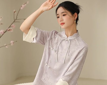 槿柔 新中式中國風 醋酸花瓣領上衣/半裙