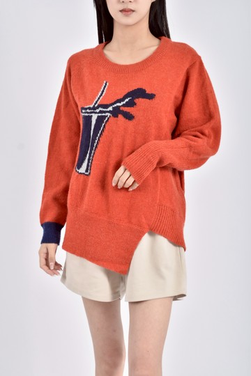 (L) gozo質感針織長袖橘色長袖上衣