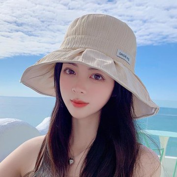 布標斜紋漁夫帽女新款防曬帽防紫外線夏季遮臉海邊太陽帽女遮陽帽