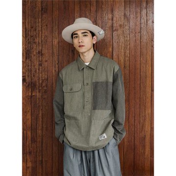 FONCTION POPOVER SHIRT 惡棍襯衫 復古水洗做舊拼接四袋長袖夾克
