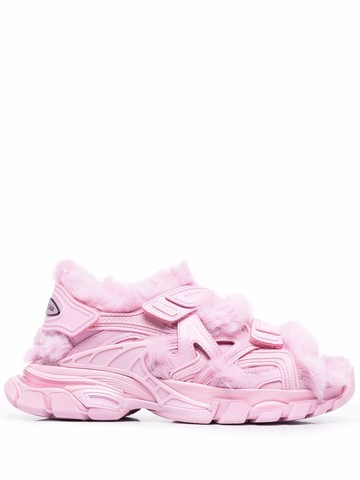 Balenciaga - faux-fur Track sandals - women - Rubber/Artificial Fur/Nylon/Polyester/Polyurethane - 38 - Pink