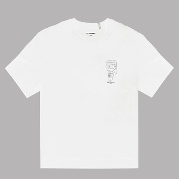 KARL LAGERFELD 卡爾 點點線條Q版老佛爺棉質短T恤.白