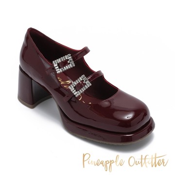 Pineapple Outfitter-PAKPAO 方頭雙帶粗跟瑪莉珍-紅色