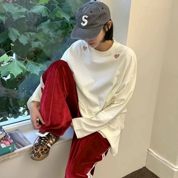 Chemistry_Girls - 韓國 WTE047 THE LINE 愛心 棉質長T (三色)