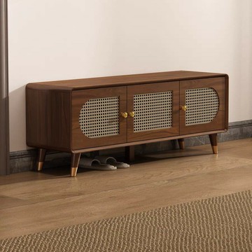 免運/開立發票 新中式換鞋凳家用入門過道復古藤編儲物穿鞋凳入戶門廳可坐式鞋柜 快速出貨