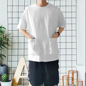 日系阿美咔嘰雙口袋水洗棉五分袖短T 工裝T 五分袖 over size 情侶 E020
