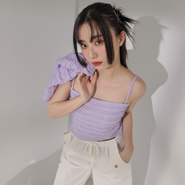 緹花橫紋小可愛套裝-紫【KT24404】