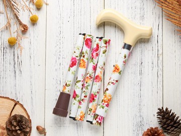 【熱銷款】長輩生日禮物 繽紛生活折疊手杖Premium-象牙白紅玫瑰