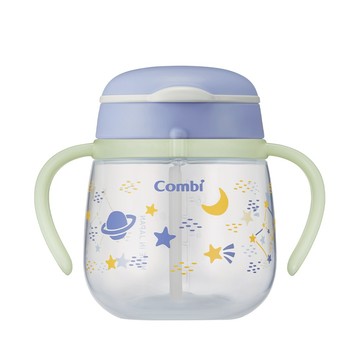 日本 Combi - LakuMug樂可杯第3階段吸管杯-太空冒險G 夜光版-(6個月以上)-240ml-日本製