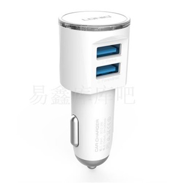 LDNIO 5V3.4A雙口USB車充帶光圈 手機車載充電器一拖二點煙頭送線