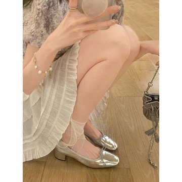 法式小香風粗跟瑪麗珍單鞋女2025春夏新款真皮圓頭蝴蝶結芭蕾舞鞋