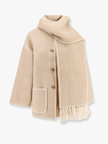 Wool blend coat with scarf and embroidery - TOTEME - gender_Woman
