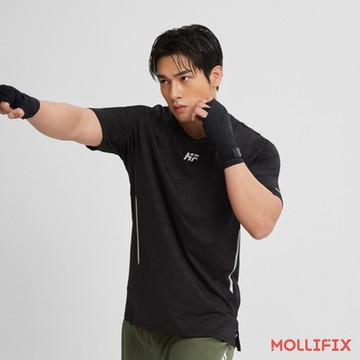 Mollifix 瑪莉菲絲 MEN_緹花透氣排汗短袖上衣 (黑)