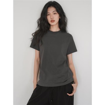 EighthMonth 純色休閑短袖女寬松顯瘦圓領t恤夏季正肩基礎款上衣
