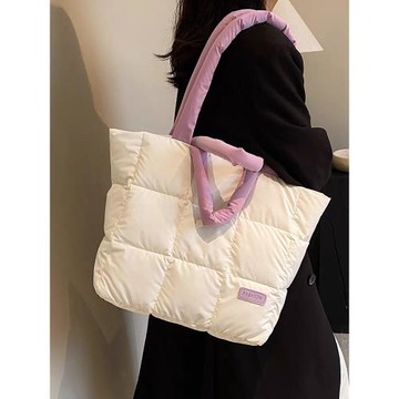 撞色羽絨棉服包包女秋冬2023新款小眾手提托特包百搭大容量單肩包