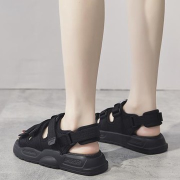 運動涼鞋女夏季ins潮2025新款網紅厚底百搭露趾軟底魔術貼沙灘鞋