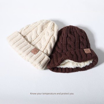 情侶麻花加絨加厚粗毛線帽子女秋冬韓版百搭保暖冷帽護耳針織帽男
