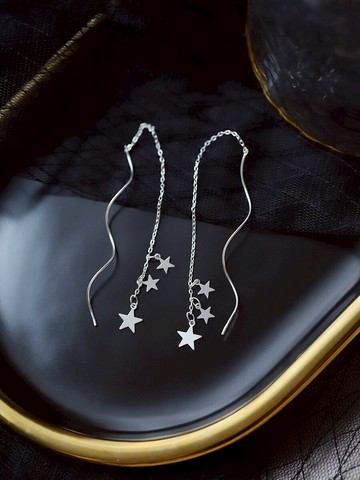 大樂良品純銀星星耳線女新款潮氣質耳飾長款超仙顯臉瘦的耳環1入