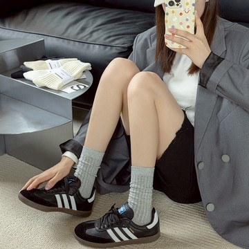 平價衣著 女生襪子 襪子 奶油色系堆堆襪 坑紋長襪 豎條長襪 中筒襪小腿襪 學生襪 襪子中筒襪 中筒襪 純色女襪 襪子