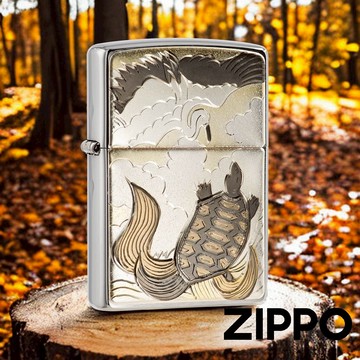 ZIPPO 日本傳統風格-鶴龜相爭防風打火機 ZA-5-26J 互相爭鬥 烏龜 白鶴 藝術品 浮世繪 終身保固