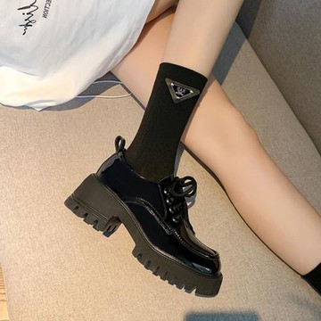 真皮樂福鞋女2024春季新款學生百搭系帶單鞋英倫風厚底粗跟小皮鞋