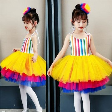 六一幼兒園舞蹈小星星兒童演出服蓬蓬裙可愛公主彩虹吊帶亮片紗裙