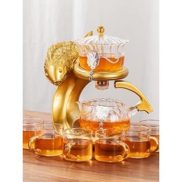 2026新款年年有魚辦公室高硼硅耐高溫防爆玻璃茶具自動懶人沖茶器