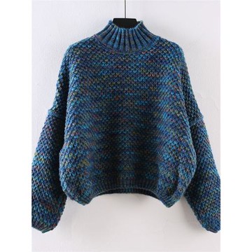 韓版高腰毛衣女短款2023秋冬半高領粗毛線加厚打底衫針織寬松上衣