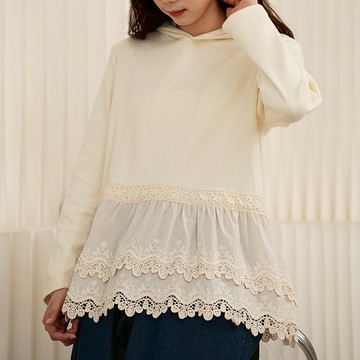 復古連帽刺繡拼接上衣414448