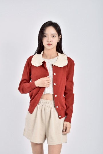 加購優惠(S) style pink韓牌質感花邊圓領珍珠排扣紅色外套