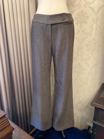 灰棕側邊雙釦古著寬褲