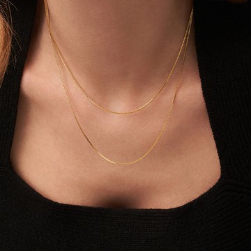 ins風925銀鍍金精緻基礎百搭素鏈 盒子鏈 雙層疊戴項鏈 鎖骨鏈