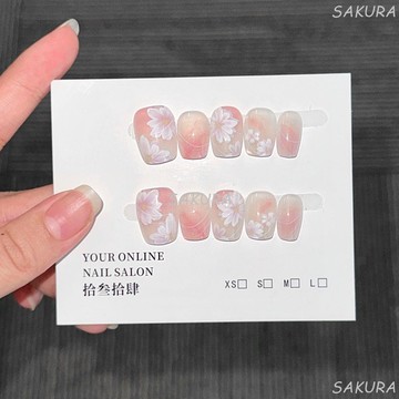 🎀台灣出貨🎀【春日】新式國風名媛手繪花卉百合穿戴甲成品可拆卸貼甲片假指甲
