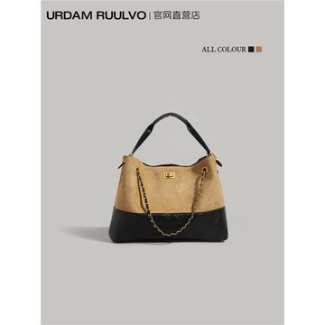 UR小香風菱格鏈條包女2025新款麂皮絨撞色托特包通勤大容量斜挎包