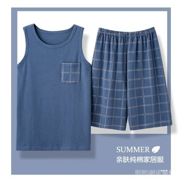 男士睡衣夏季背心無袖短褲高檔傢居服 男款短袖睡衣 寬鬆簡約居家服 休閒家居服 加肥大碼男生睡衣 大尺碼睡衣 夏天男睡衣