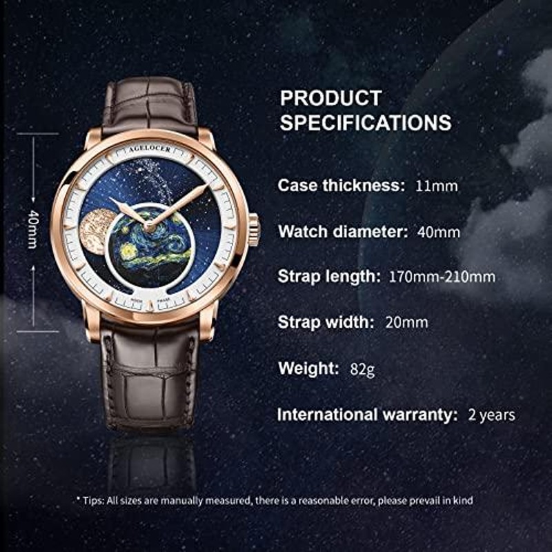 Agelocer OriginalMen With 3D Moon Phase Watch Dial Dial Luxury Aut