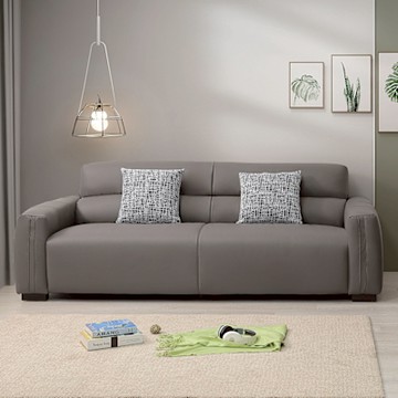 Boden-羅伊斯灰色耐磨貓抓皮革沙發三人座/沙發椅-附抱枕