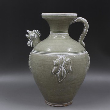 西晉越窯浮雕刻花雞頭壺手工仿古老貨瓷器家居擺件古董古玩收藏1入