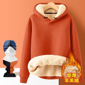 羊羔絨連帽衛衣男加絨加厚冬季上衣2022年新款休閑保暖男士外套潮