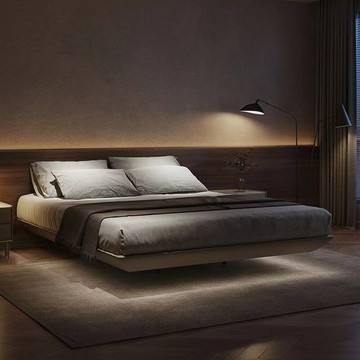 優樂悅~網紅款無床頭懸浮床帶感應燈超纖皮小戶型主臥大床簡約榻榻米架子