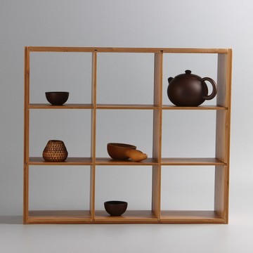 茶杯架 竹制茶具架收納柜茶壺架多寶閣 竹木小博古架子 茶道配件