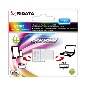 RIDATA錸德HT2 USB3.1Gen1+TypeC雙介面隨身碟64G OTG 白色