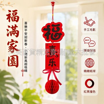 台灣出貨✨ 雙面福字平安喜樂掛飾 高檔植絨工藝 門後免打孔懸掛 春節新年裝飾 喬遷之喜佈置 立體蜂窩球設計