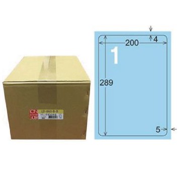 【龍德】LONGDER 三用電腦標籤 A4 1格圓角 200*289mm 淺藍 1000張/箱 LD-860-B-B(適用雷射、噴墨、影印)