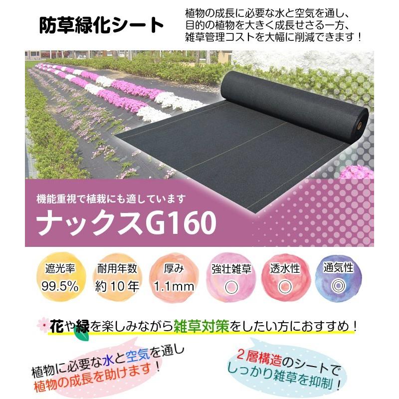 防草緑化シート「ナックスG160(1ｍ×25ｍ)」　厚さ1.1ｍｍ 耐用年数約10年（送料無料） 白崎コーポレーション