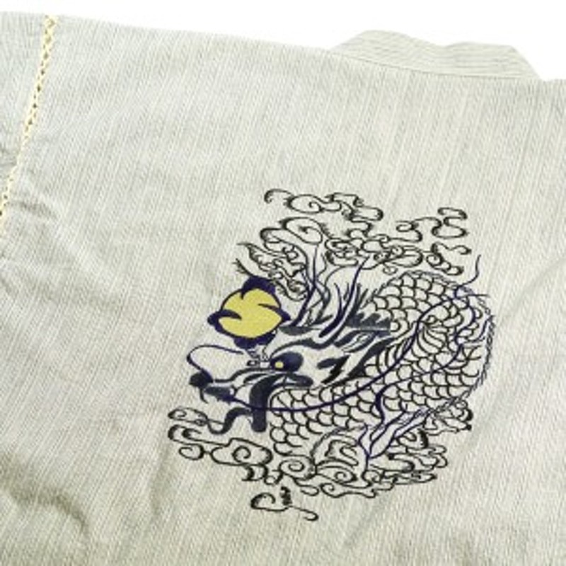 宝珠 龍 刺繍 甚平 メンズ 背中に黄金の珠を持つ 龍の刺繍甚平