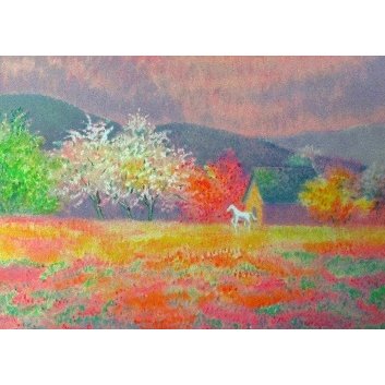 バレイ「りんごの花と白馬」 新品額装