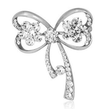 925純銀胸針鑲鑽胸章-優雅耀眼水晶蝴蝶結生日情人節禮物女飾品2色73gv26【獨家進口】【米蘭精品】