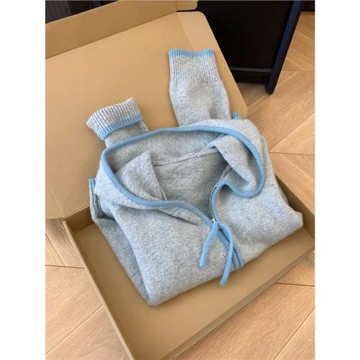 舒適又好穿！愛了愛了！灰色時尚小眾長袖連帽毛衣女秋冬開衫上衣